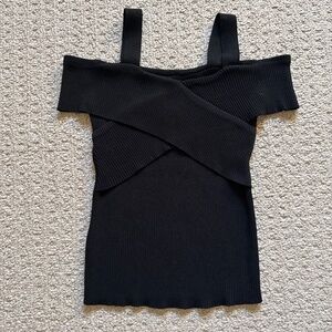 Black cold shoulder ribbed top